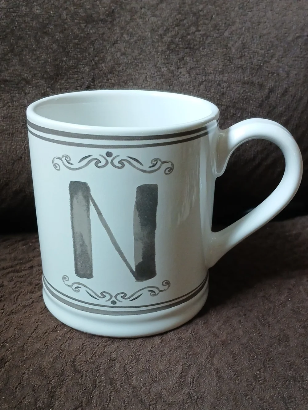 Sur La Table Stoneware White and Gray Monogram